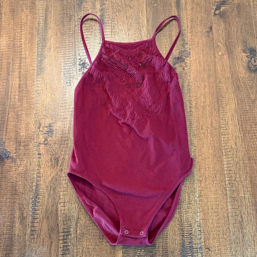 Free People Intimately Burgundy Seamless Bodysuit